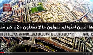 Schilderswijk vanuit de lucht in video van Free Aseer. Een verwijzing naar de extreem gewelddadige ISIS-film Sahil al Sawarim 4, die ook met luchtopnames begint.