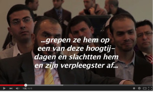 De vooraanstaande Moslimbroeder Salah Soltan (links, met gele das) en Aissa Zanzen in mei 2010 op het congres van de FION. De tekst is afkomstig uit een eerdere toespraak van Soltan en werd niet op dit congres uitgesproken.