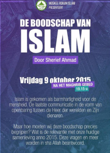 Flyer voor de lezing van Hizb ut-Tahrir-aanhanger Sherief Ahmad.