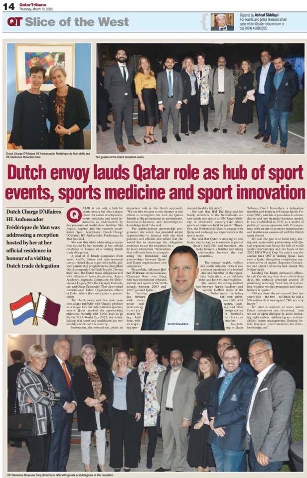 Qatar Tribune, receptie bij ambassadeur Frédérique de Man.